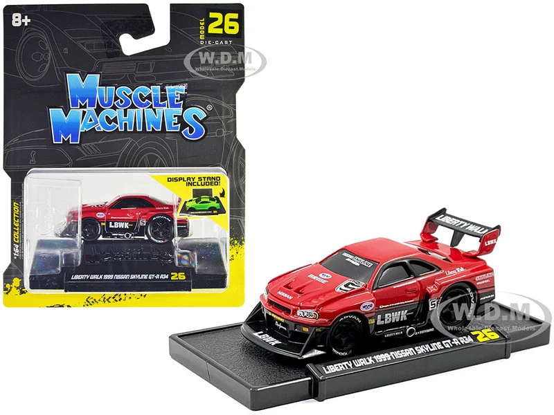 1999 Nissan Skyline GT-R (R34) #5 "Liberty Walk" Red and Black 1/64 Diecast Model Car by Muscle Machines