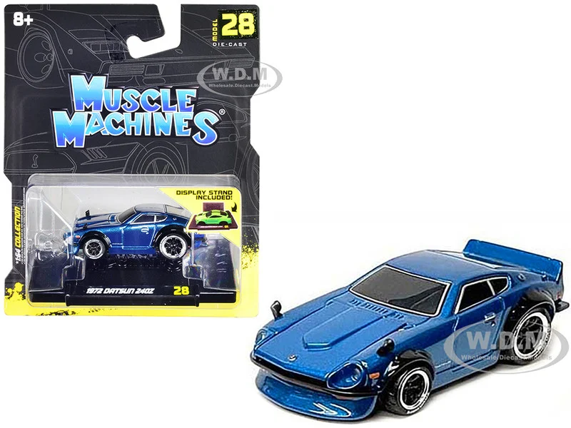 1972 Datsun 240Z Blue Metallic 1/64 Diecast Model Car by Muscle Machines - Datsun Models