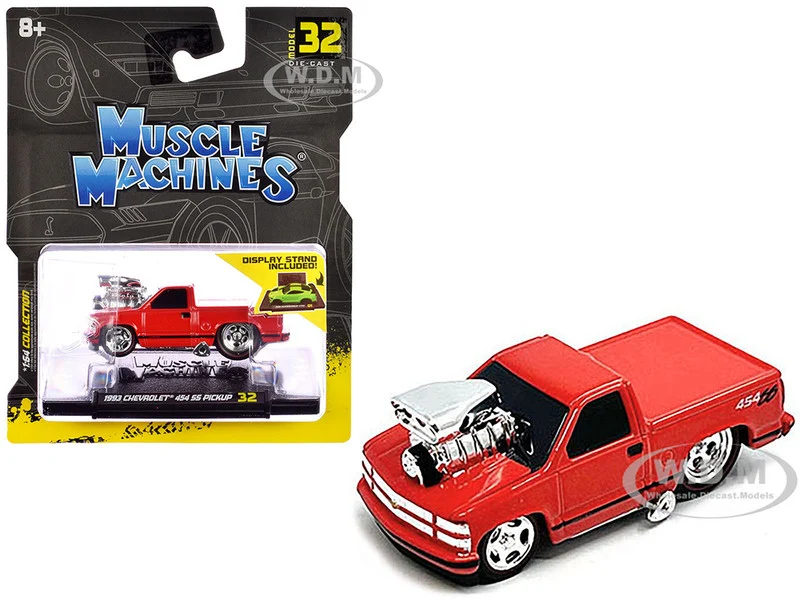 1993 Chevrolet 454 SS Pickup Truck Red 1/64 Diecast Model Car by Muscle Machines - Chevrolet Models