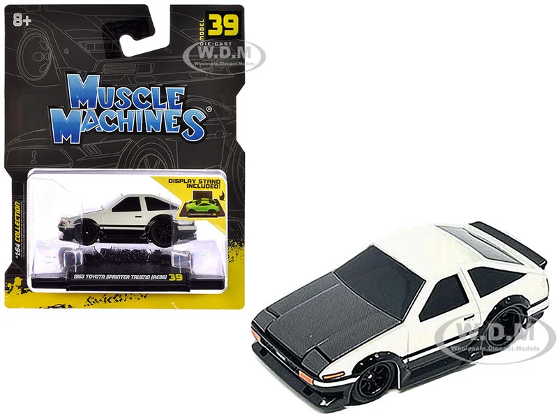 1983 Toyota Sprinter Trueno (AE86) White with Carbon Hood 1/64 Diecast Model Car by Muscle Machines - Toyota Models