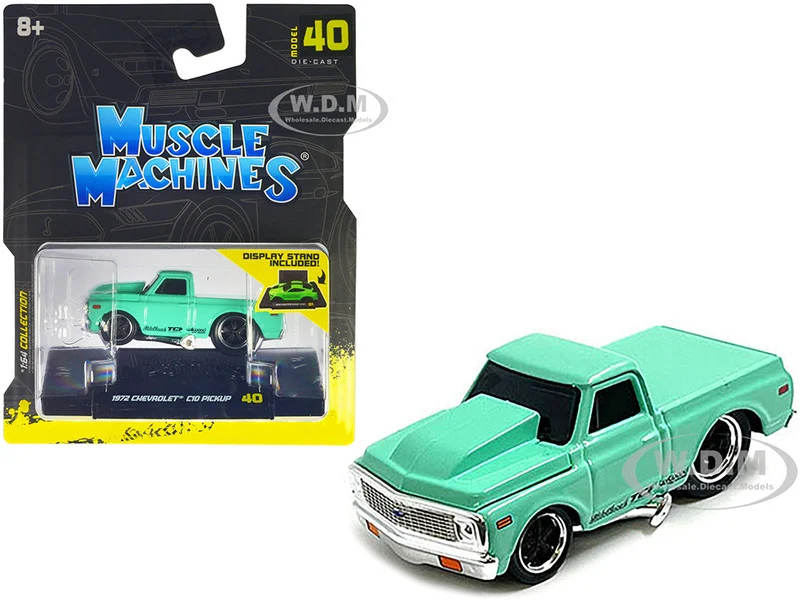 1972 Chevrolet C10 Pickup Truck Light Green 1/64 Diecast Model Car by Muscle Machines - Chevrolet Models