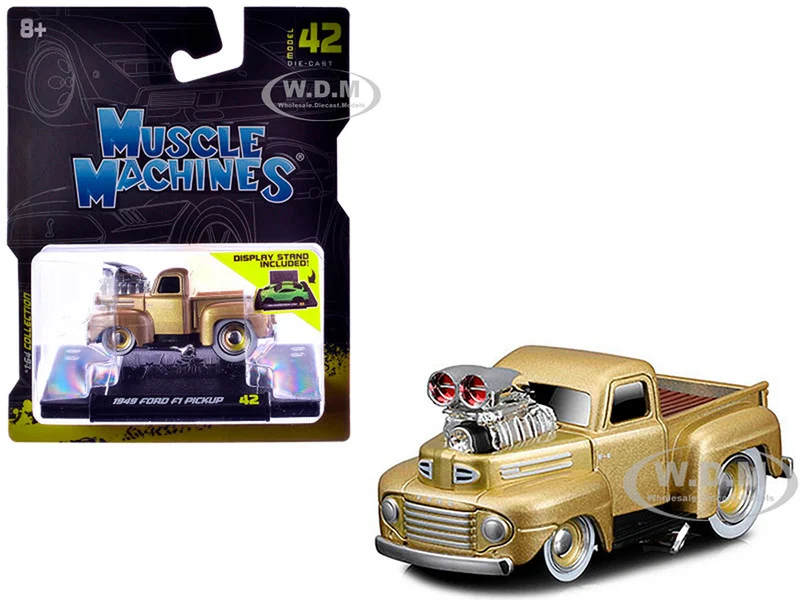 1949 Ford F1 Pickup Truck Gold Metallic 1/64 Diecast Model Car by Muscle Machines - Ford Models