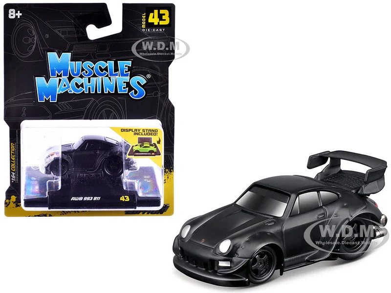 RWB 993 911 Matt Black 1/64 Diecast Model Car by Muscle Machines - Porsche Models