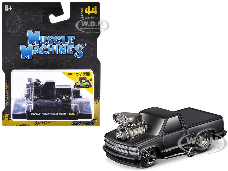 1993 Chevrolet 454 SS Pickup Truck Matt Black "Blackout Edition" 1/64 Diecast Model Car by Muscle Machines - Chevrolet Models