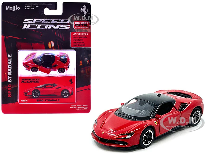 Ferrari SF90 Stradale Red with Black Top "Speed Icons" Series 1/64 Diecast Model Car by Maisto - Ferrari Models