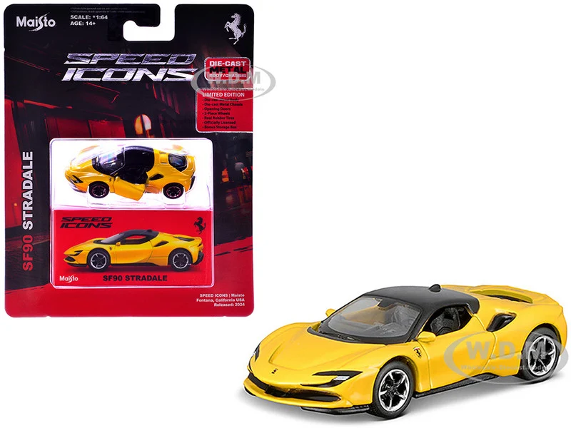 Ferrari SF90 Stradale Yellow with Black Top "Speed Icons" Series 1/64 Diecast Model Car by Maisto - Ferrari Models