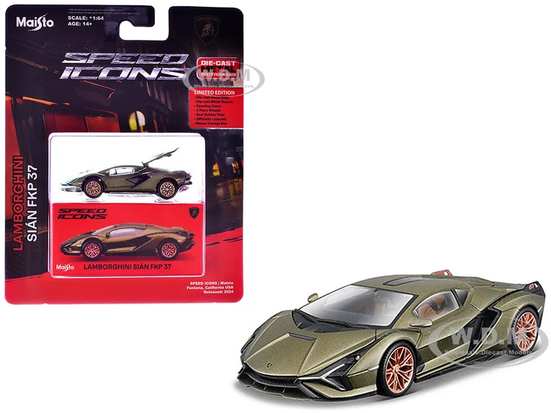 Lamborghini Sian FKP 37 Green Metallic "Speed Icons" Series 1/64 Diecast Model Car by Maisto - Lamborghini Models