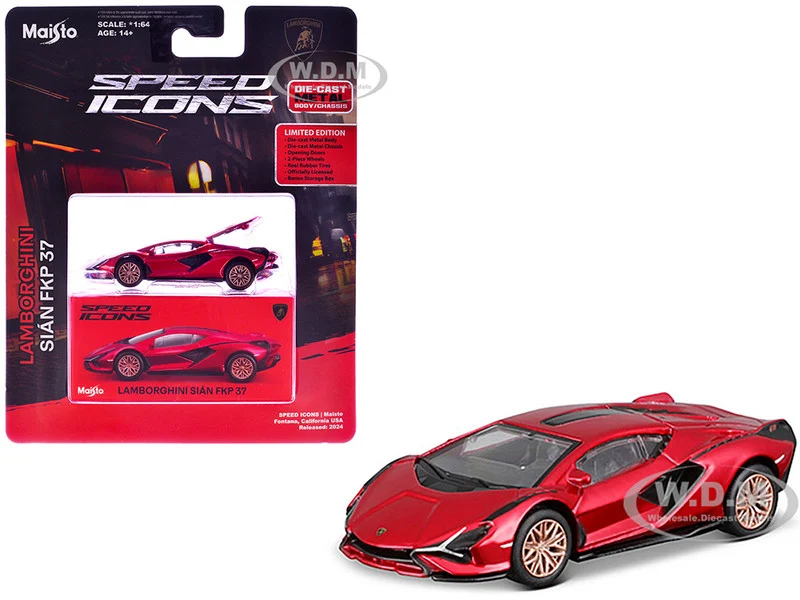 Lamborghini Sian FKP 37 Red Metallic "Speed Icons" Series 1/64 Diecast Model Car by Maisto - Lamborghini Models