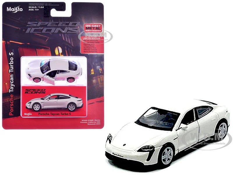 Porsche Taycan Turbo S White "Speed Icons" Series 1/64 Diecast Model Car by Maisto - Porsche Models