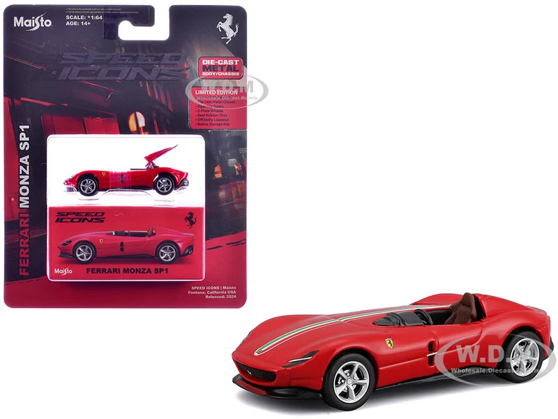 Ferrari Monza SP1 Red with Italian Flag Stripes "Speed Icons" Series 1/64 Diecast Model Car by Maisto - Ferrari Models