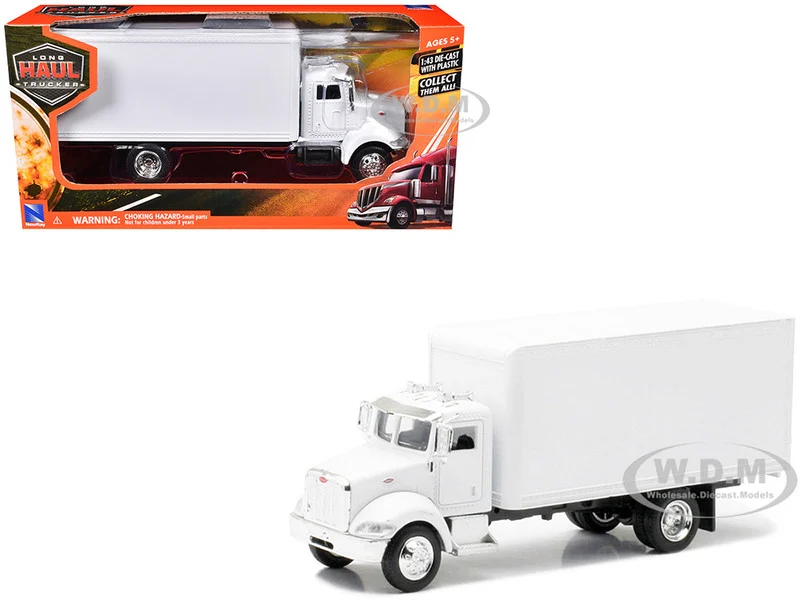 Peterbilt Utility 335 Box Truck White 1/43 Diecast Model by New Ray - Peterbilt Models