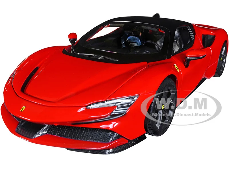 Ferrari SF90 Stradale Red with Black Top "Race + Play" Series 1/18 Diecast Model Car by Bburago - Ferrari Models