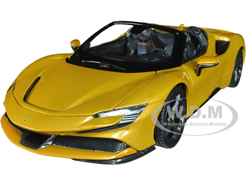 Ferrari SF90 Spider Gold Metallic "Race + Play" Series 1/18 Diecast Model Car by Bburago - Ferrari Models