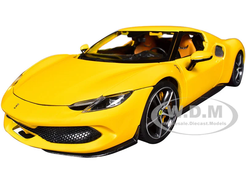 Ferrari 296 GTB Yellow "Race + Play" Series 1/18 Diecast Model Car by Bburago - Ferrari Models