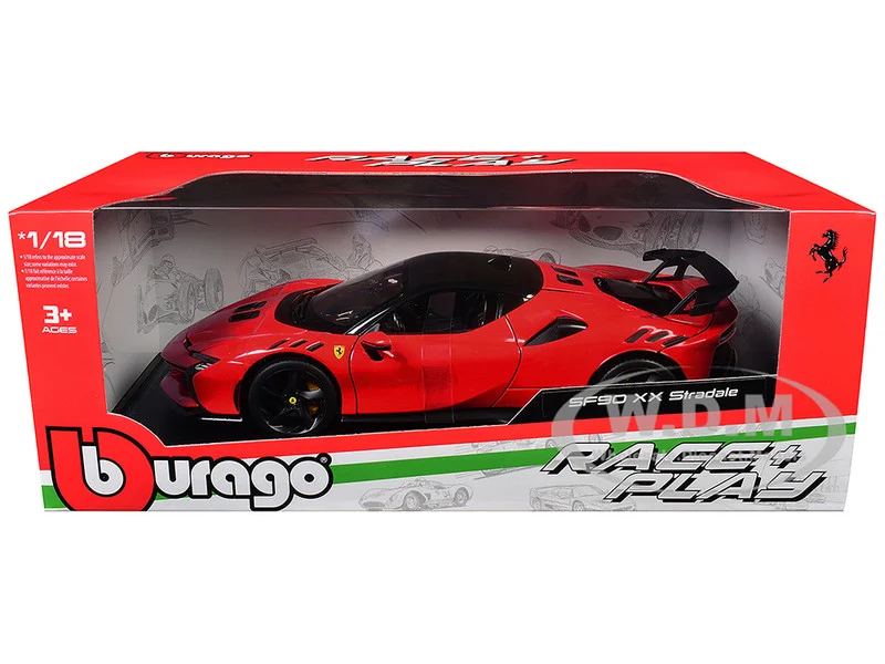 Ferrari SF90 XX Stradale Red with Black Top "Race + Play" Series 1/18 Diecast Model Car by Bburago - Ferrari Models