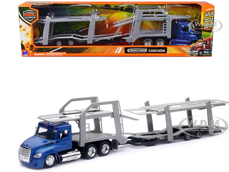Freightliner Cascadia Auto Transporter Blue Metallic "Long Haul Trucker" Series 1/43 Diecast Model by New Ray - Freightliner Models