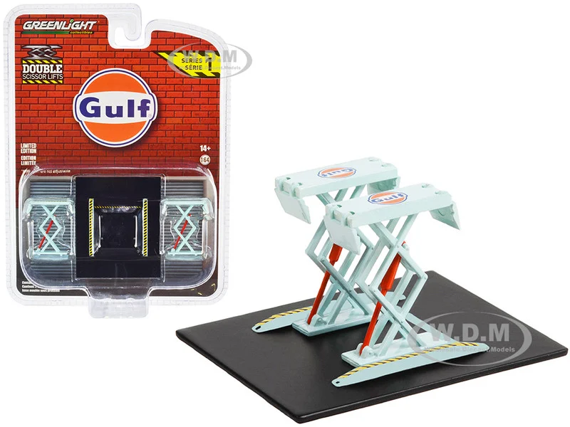 Automotive Double Scissor Lift "Gulf Oil" Light Blue "Double Scissor Lifts" Series 1 1/64 Diecast Model by Greenlight - Accessories