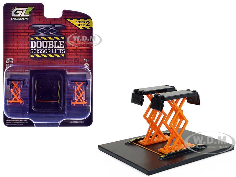 Automotive Double Scissor Lift Black and Orange "Double Scissor Lifts" Series 2 1/64 Diecast Model by Greenlight - Accessories