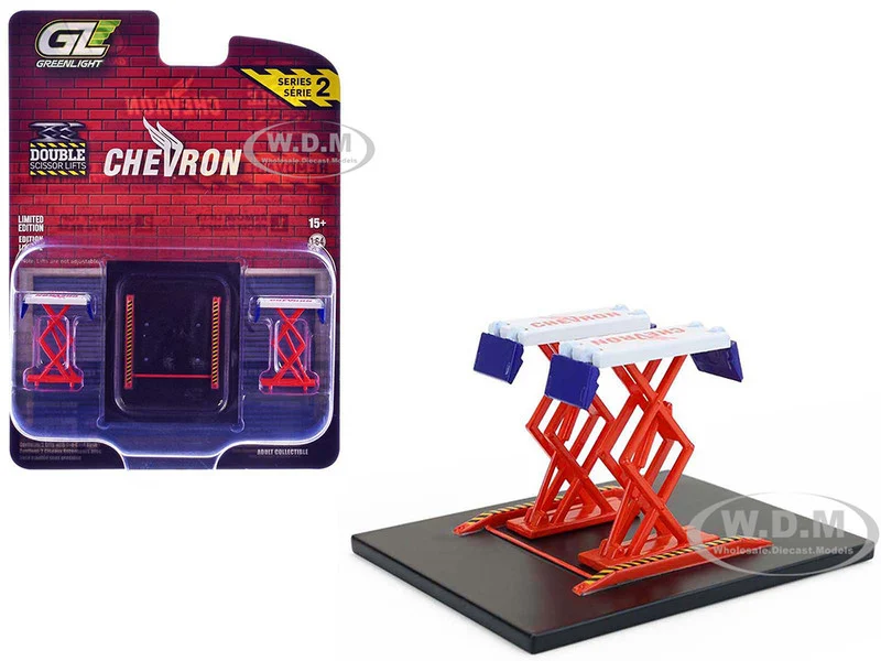 Automotive Double Scissor Lift "Chevron" White and Red "Double Scissor Lifts" Series 2 1/64 Diecast Model by Greenlight - Accessories