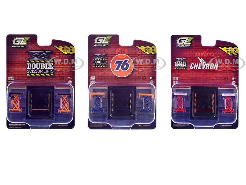 Automotive "Double Scissor Lifts" Series #2 Set of 3 pieces 1/64 Diecast Models by Greenlight - Accessories