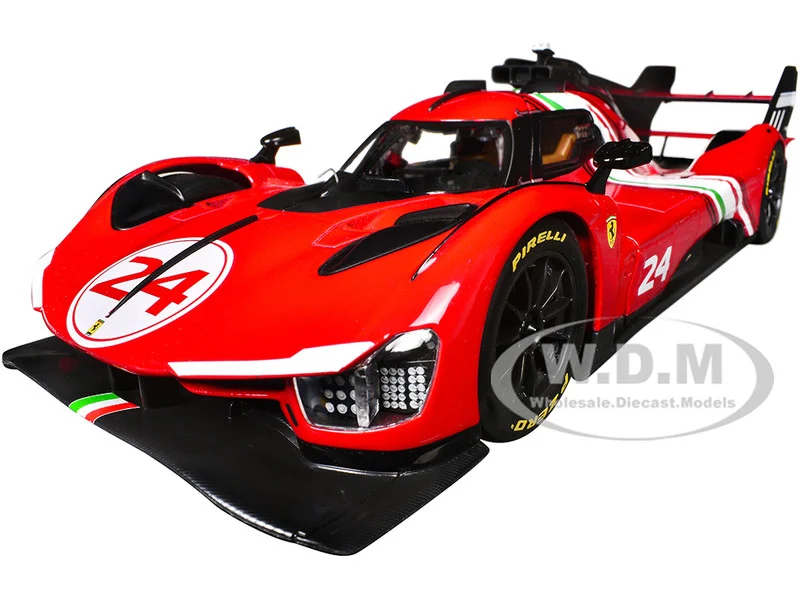 Ferrari 499P Modificata #24 Red with Italian Flag Stripes "Racing" Series 1/18 Diecast Model Car by Bburago - Ferrari Models