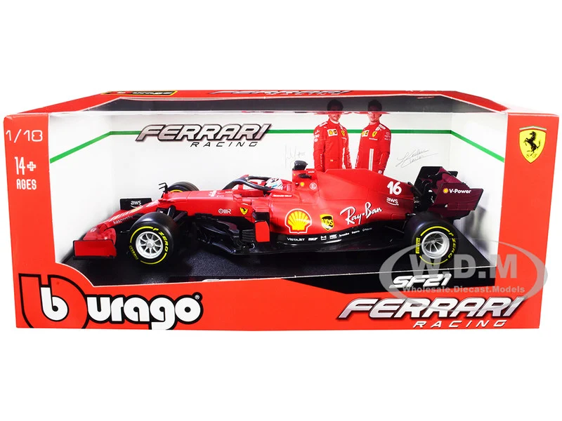Ferrari SF21 #16 Charles Leclerc Formula One F1 Car "Ferrari Racing" Series 1/18 Diecast Model Car by Bburago - Formula 1 Models