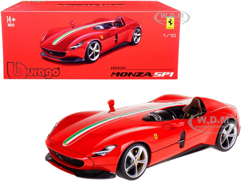 Ferrari Monza SP1 Red with Italian Flag Stripes "Signature Series" 1/18 Diecast Model Car by Bburago - Ferrari Models