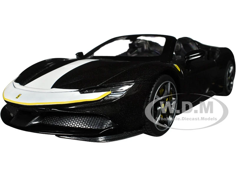 Ferrari SF90 Spider Assetto Fiorano Black Metallic with White Stripes "Signature Series" 1/18 Diecast Model Car by Bburago - Ferrari Models