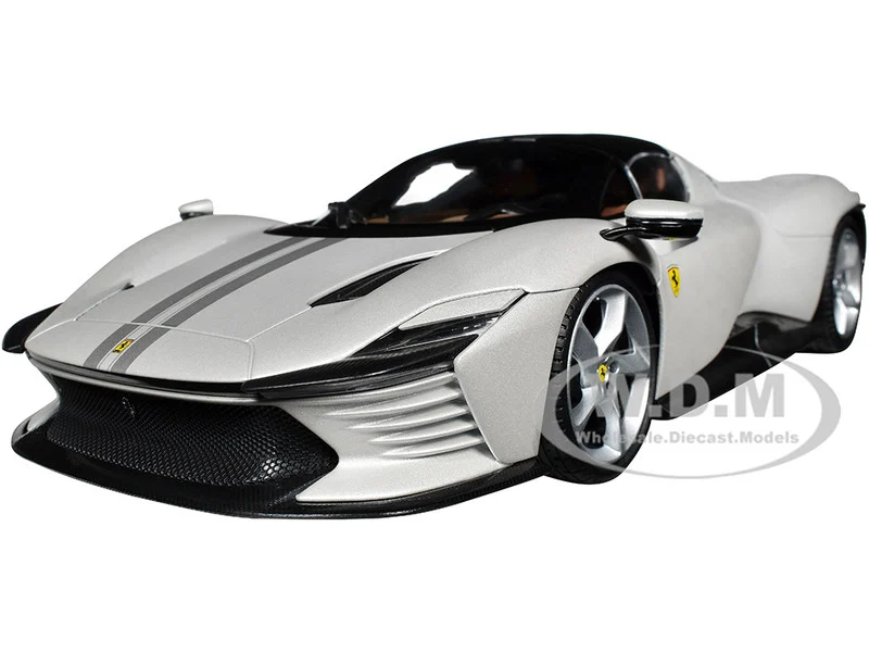 Ferrari Daytona SP3 White Metallic with Silver Stripes "Signature Series" 1/18 Diecast Model Car by Bburago - Ferrari Models