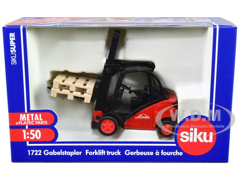 Linde Forklift Truck Red with 2 Pallet Accessories 1/50 Diecast Model by Siku - Other