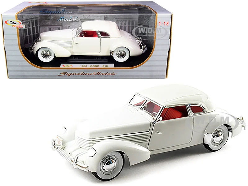1936 Cord 810 Coupe White with Red Interior 1/18 Diecast Model Car by Signature Models - Cord Models
