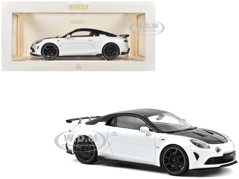 2024 Alpine A110 R Pearl White Metallic with Carbon Hood and Top 1/18 Diecast Model Car by Norev - Renault Models