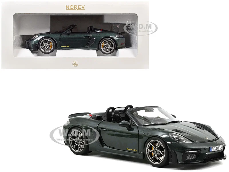 2023 Porsche 718 Spyder RS Weissach Pack Forest Green Metallic with Carbon Hood Stripes 1/18 Diecast Model Car by Norev - Porsche Models