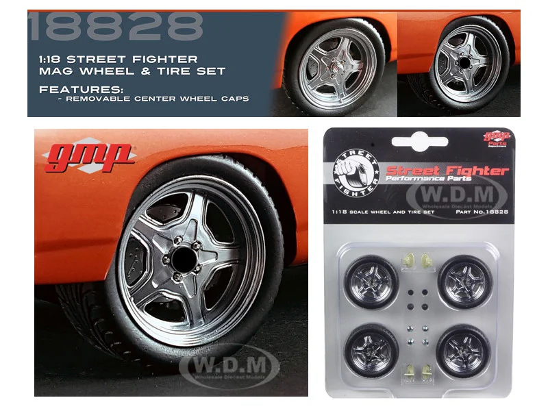 Street Fighter Mag Wheel and Tire Set of 4 pieces from "1970 Plymouth RoadRunner "The Hammer" "Fast & Furious" Movie 1/18 by GMP - Accessories