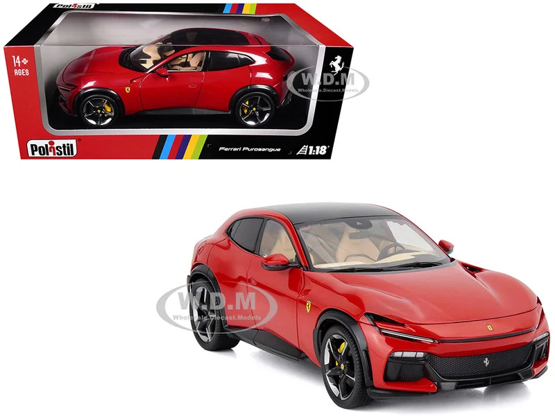 2022 Ferrari Purosangue Rosso Corsa Red with Black Top 1/18 Diecast Model Car by Polistil - Ferrari Models