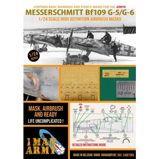 1 Man Army 24DET005 1/24 Bf 109 G5/G6 Basic Markings and Stencil Masks for Airfix kits - Model Planes