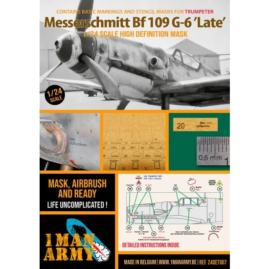 1 Man Army 24DET007 1/24 Bf 109 G6 Late Markings and Stencil Masks for Trumpeter kits - Model Planes
