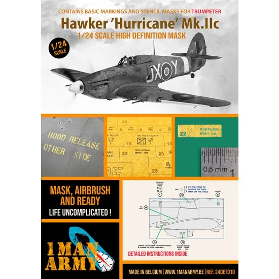 1 Man Army 24DET010 1/24 Hawker Hurricane Mk.IIc Markings and Stencil Masks for Trumpeter kits - Model Planes