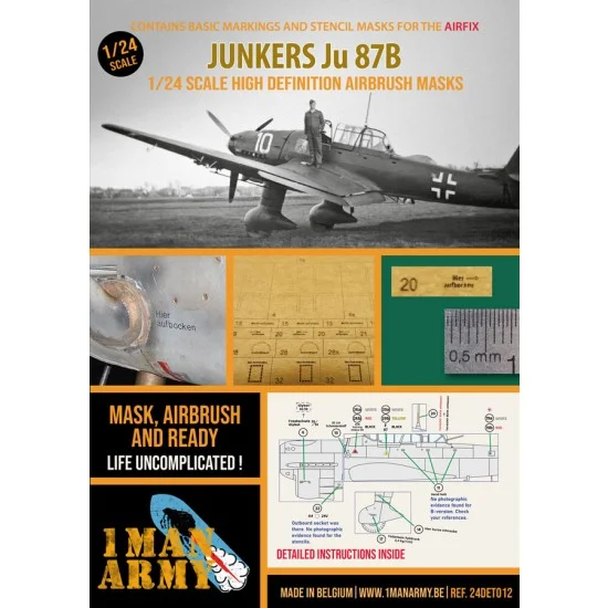 1 Man Army 24DET012 1/24 Junkers Ju87B Markings and Stencil Masks for Airfix kits - Model Planes