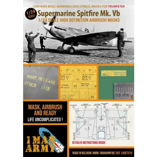 1 Man Army 24DET015 1/24 Supermarine Spitfire Mk.Vb Basic Markings and Stencil Masks for Trumpeter kits - Model Planes