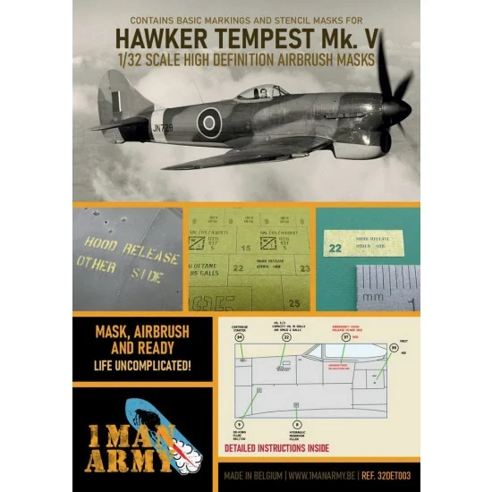 1 Man Army 32DET003 1/32 Hawker Tempest MKV Airbrush Paint Masking - Model Planes