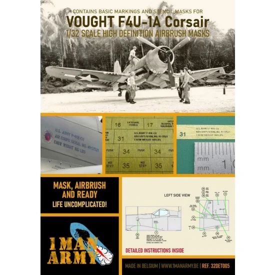 1 Man Army 32DET005 1/32 Vought F4U 1A Corsair Airbrush Paint Masking - Model Planes