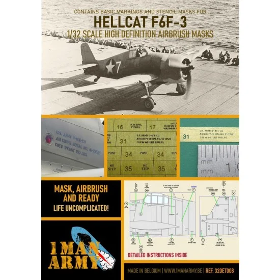 1 Man Army 32DET008 1/32 Grumman F6F 3 Early Hellcat Airbrush Paint Masking - Model Planes