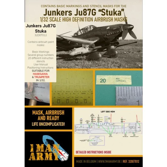 1 Man Army 32DET012 1/32 Junkers Ju 87G Stuka Airbrush Paint Masking for Hasegawa/Trumpeter kits - Model Planes