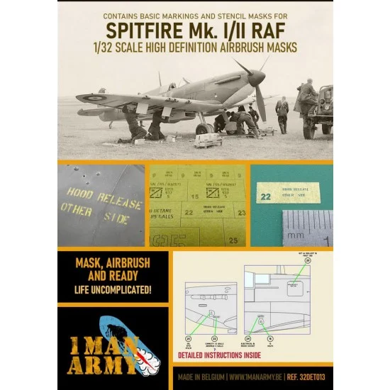 1 Man Army 32DET013 1/32 RAF Supermarine Spitfire MK II 41/42 Airbrush Paint Masking - Model Planes