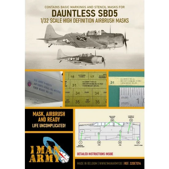 1 Man Army 32DET014 1/32 Douglas SBD 5 Dauntless Airbrush Paint Masking for Trumpeter kits - Model Planes