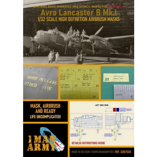 1 Man Army 32DET020 1/32 Avro Lancaster B Mk.I Masking for HK Model - Model Planes
