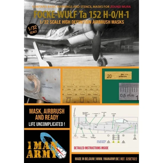 1 Man Army 32DET022 1/32 Focke Wulf Ta 152 H0/H1 Basic Markings & Stencil Masks for Zoukei-Mura kits