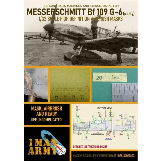 1 Man Army 32DET023 1/32 Messerschmitt Bf 109 G6 Early Airbrush Paint Masking - Model Planes