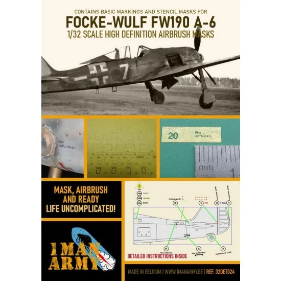 1 Man Army 32DET024 1/32 Focke Wulf Fw 190 A6 Airbrush Paint Masking - Model Planes